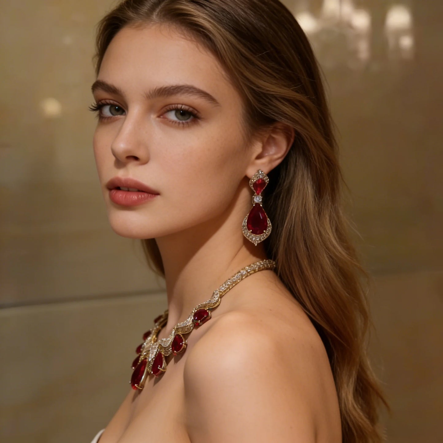 XM S211 Luxury Copper Platinum Plated Crystal Flower Necklace and Earrings Set for Women High End Jewelry for Wedding Engagement