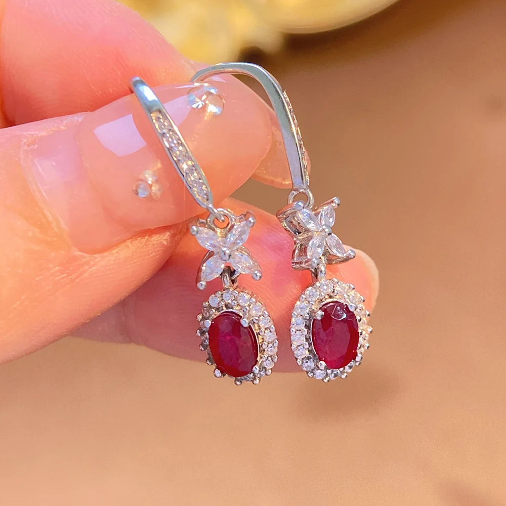 Gioiellieri Luxury Natural Red Ruby Earrings 925 Sterling Silver Wedding Party Gift Fine Jewelry