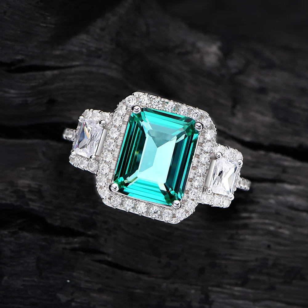 MuShan Jewelry Factory HCD Gemstones Emerald Ring Band 925 Sterling Silver Ring 8 * 10 Emerald Cut HCD Stones Ring Jewelry