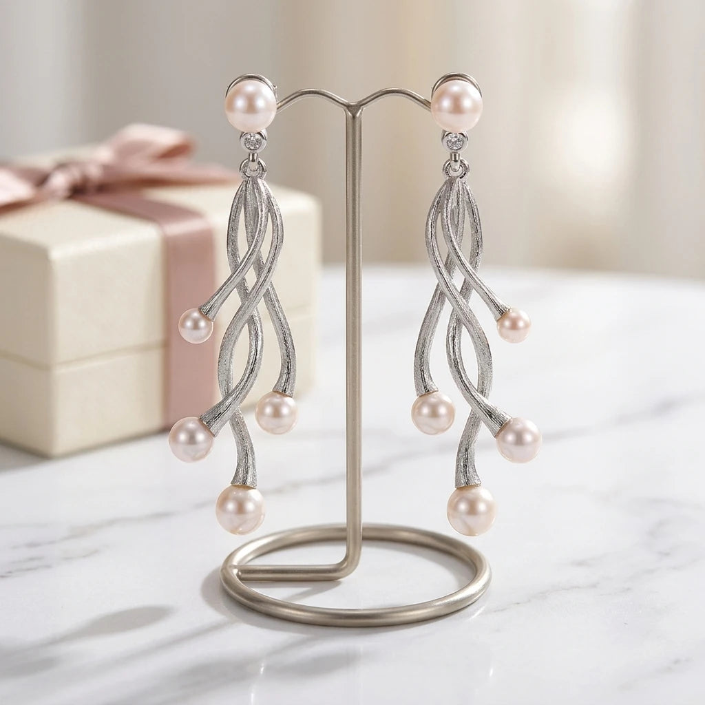 2023 New Arrivals Custom Made 925 Recycled Pendant Earrings Freshwater Pearl Rhodium Plated Party Gift Jewellery New Earring