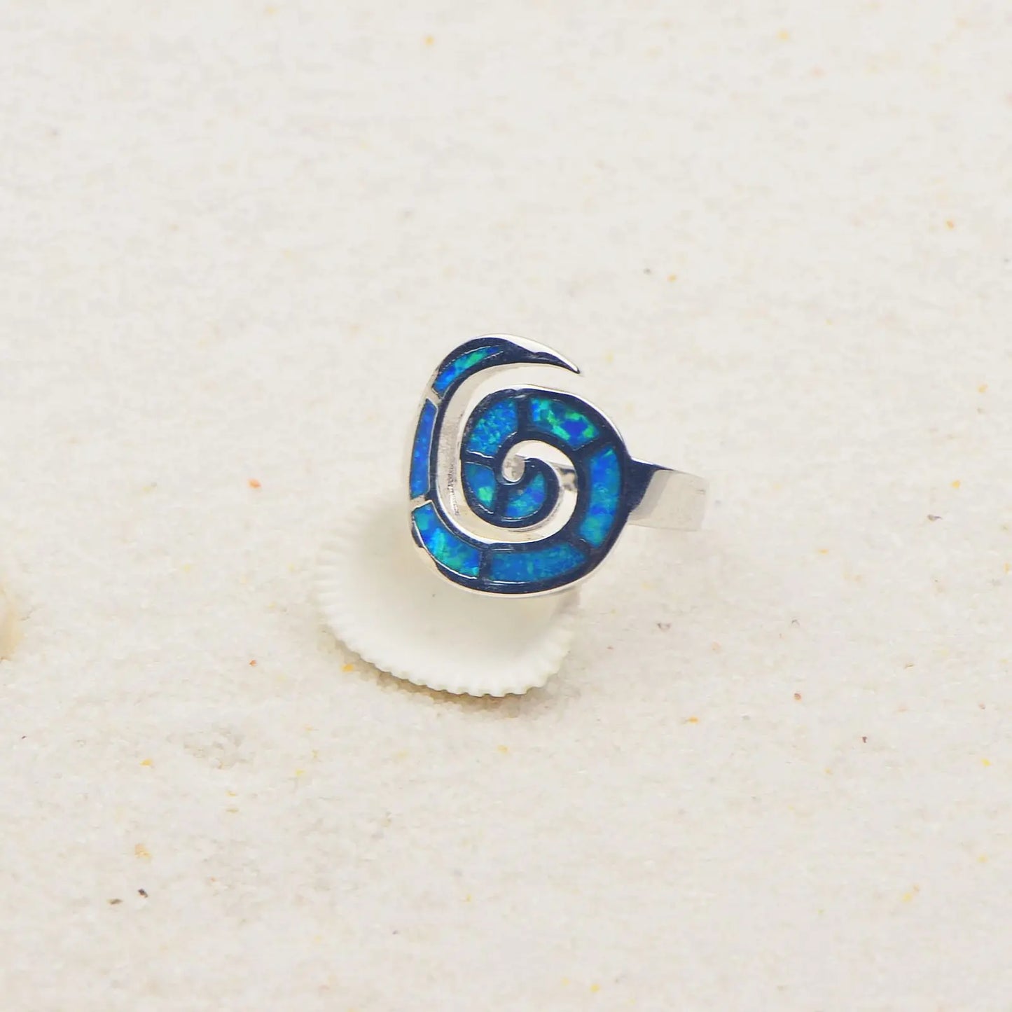 Vortex Blue Opal Twisted Ring | Iridescent Gem Inlay Band | Nature-Inspired Fashion Jewelry for Women Trendy Wear
