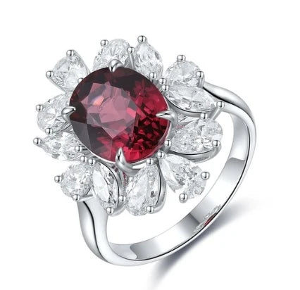 Gemfiori Stunning Natural Garnet Rings for Women 925 Sterling Silver Rings of the Day Handmade Jewelry Wedding Engagement Rings