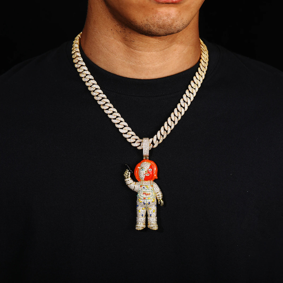 BiG-BOSS Hip Hop Brass Gun Pendant Zircon Enamel Horror Style Ice Crystal Charm Necklace for Men Party Jewelry