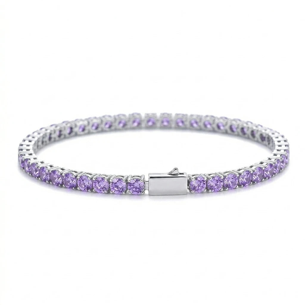 REBEL 4mm Iced Out Colorful CZ Tennis Bracelet Multi Color 1 Row Cubic Zirconia Brass Spring Clasp Bling Hip Hop Jewelry for Women Men