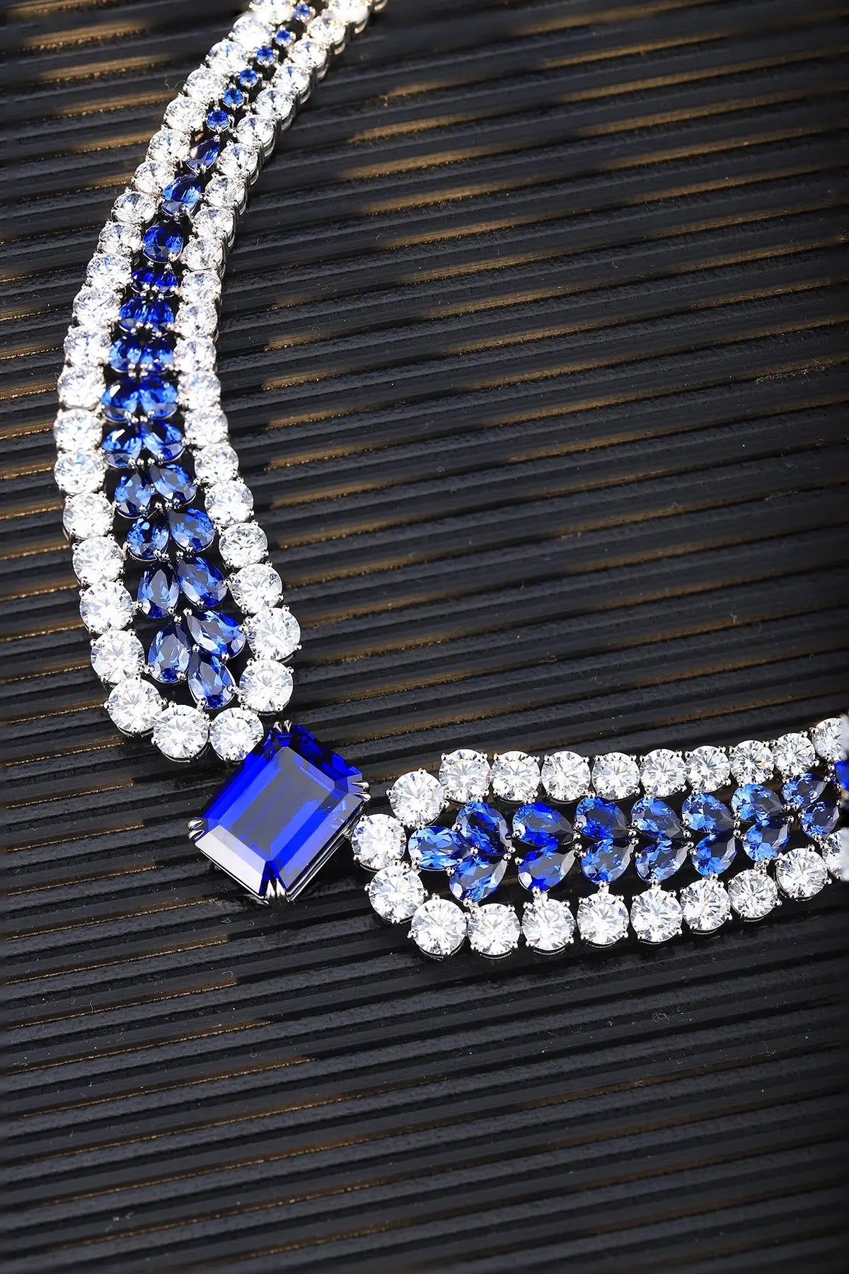 Gemfiori Anster Luxury Lab Grown Sapphire Necklace Octagon Pear Shape Gemstones Customized for Wedding Gift Party Engagement Anniversary