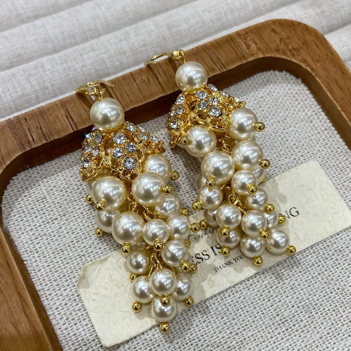 Gold Plated Bridal Long Pearl Necklace Earrings Two Piece Jewelry Set Indian Dubai Style Grape Design Pearl Gold Jewelry Set