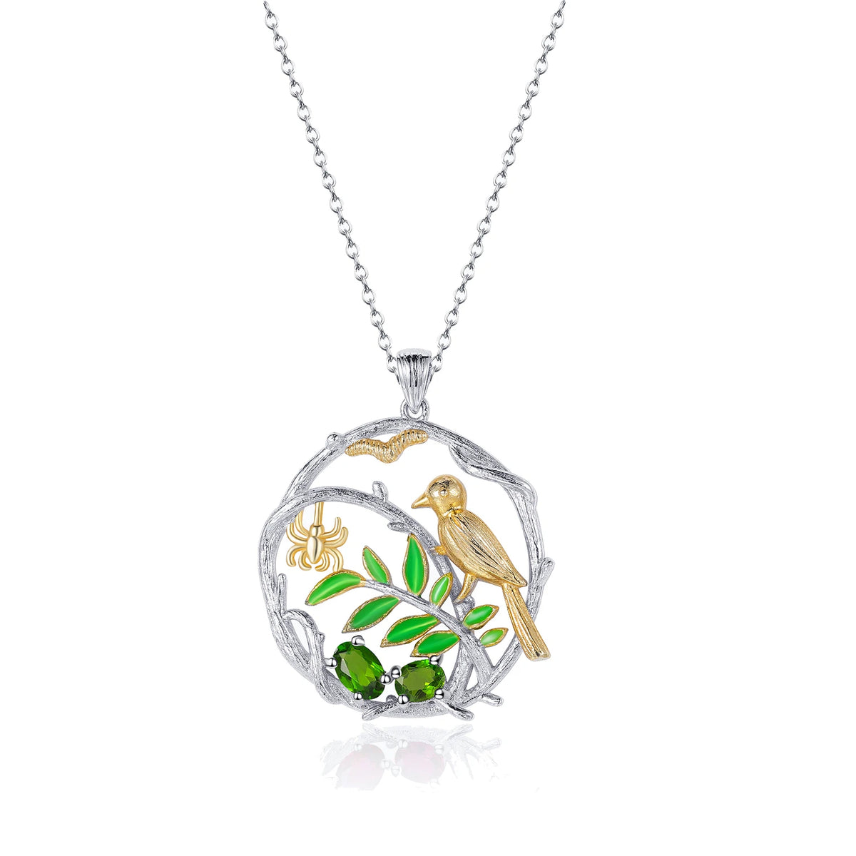 ArtistA C7926 Abiding Green Gemstone Chrome Diopside Gemstone S925 Silver Necklace Earrings Ring Full Set Jewelry