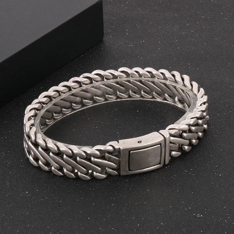 REBEL 220mm Men Casual Matte Surface Stainless Steel S Shape Links Bracelet