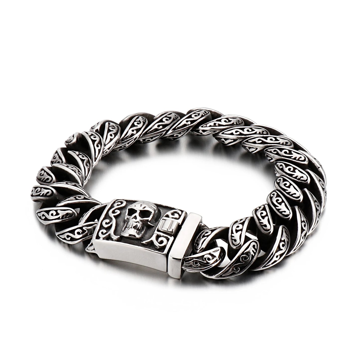 KALEN Steam Punk Stainless Steel Curb Chain Bracelet Skull Skeleton Bracelet for Man