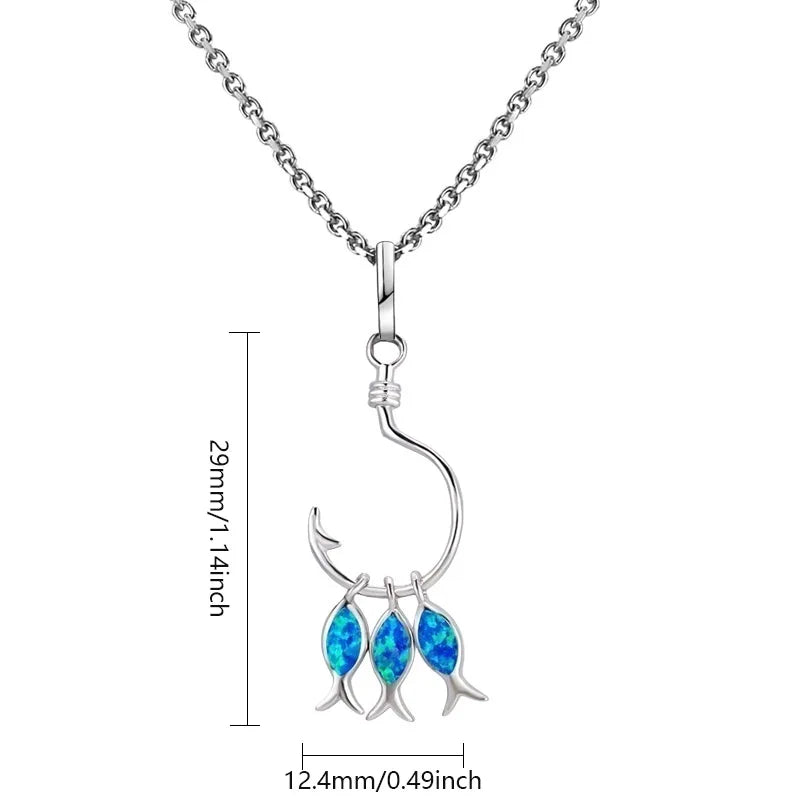 Hawaiian Opal Fishhook Pendant Necklace - Trendy Color Gem Jewelry Wholesale