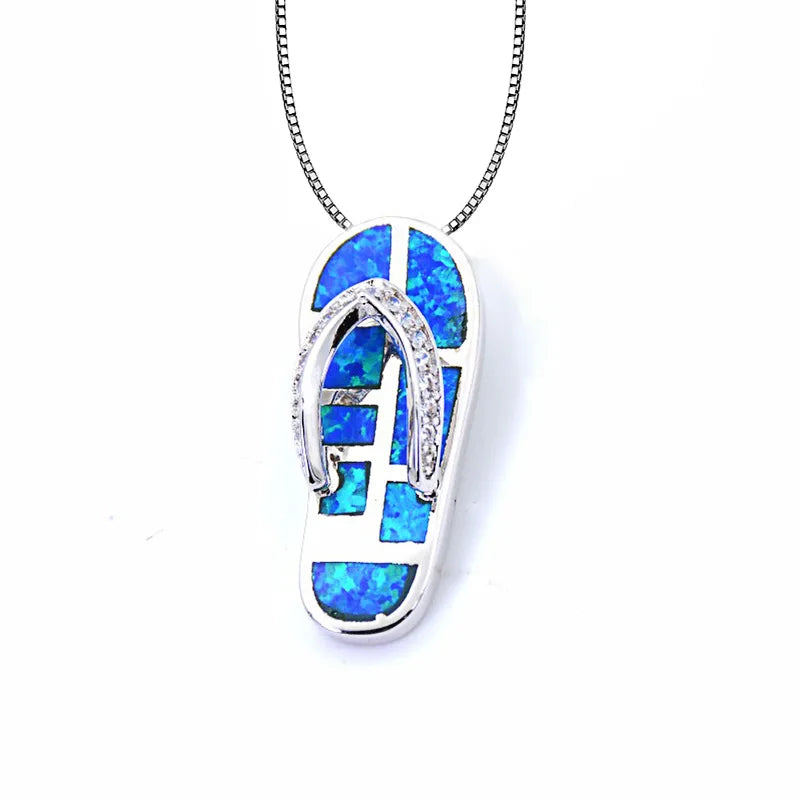 Aobao Fun Opal Necklace New Flip Flop Opal Inlaid Pendant Fashion Colored Gem Jewelry Wholesale