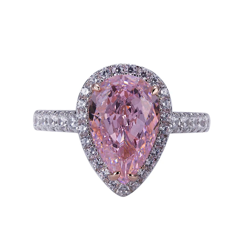 Messi Jewelry MSR-962 High Carbon Cubic Zircon Pink Diamond Ring Jewelry S925 Pear Cut Eternity  Engagement Wedding Ring