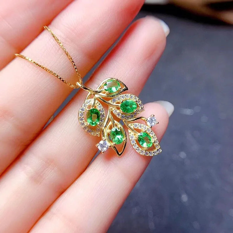Gioiellieri Vintage 925 Sterling Silver Oval Cut Emerald Pendant Necklace Gold Plated Classic Style Party & Wedding Jewelry