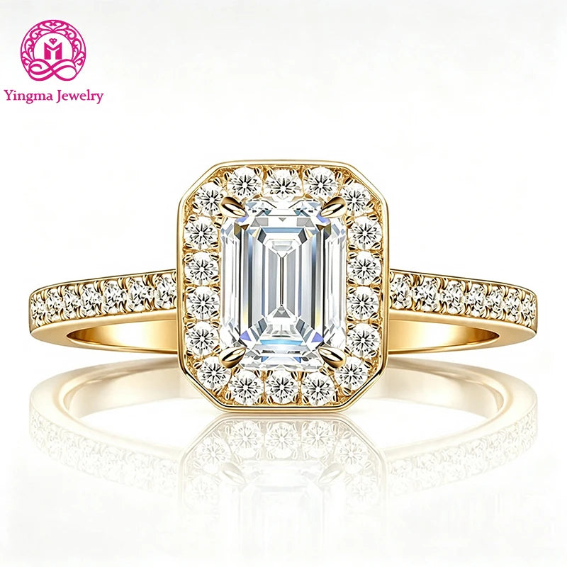 Gioiellieri Luxurious Emerald Cut 1Carat D Color VVS1 Lab Grown Diamond Ring 9K 10K 14K 18K Solid Gold PT950 Paved Band Engagement Ring