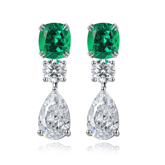 Gemfiori Hot Sale Vintage Wedding Drop Earrings Lab Emerald 925 Sterling Silver Pendant Her Christmas Gift Idea Fast Shipment Autumn