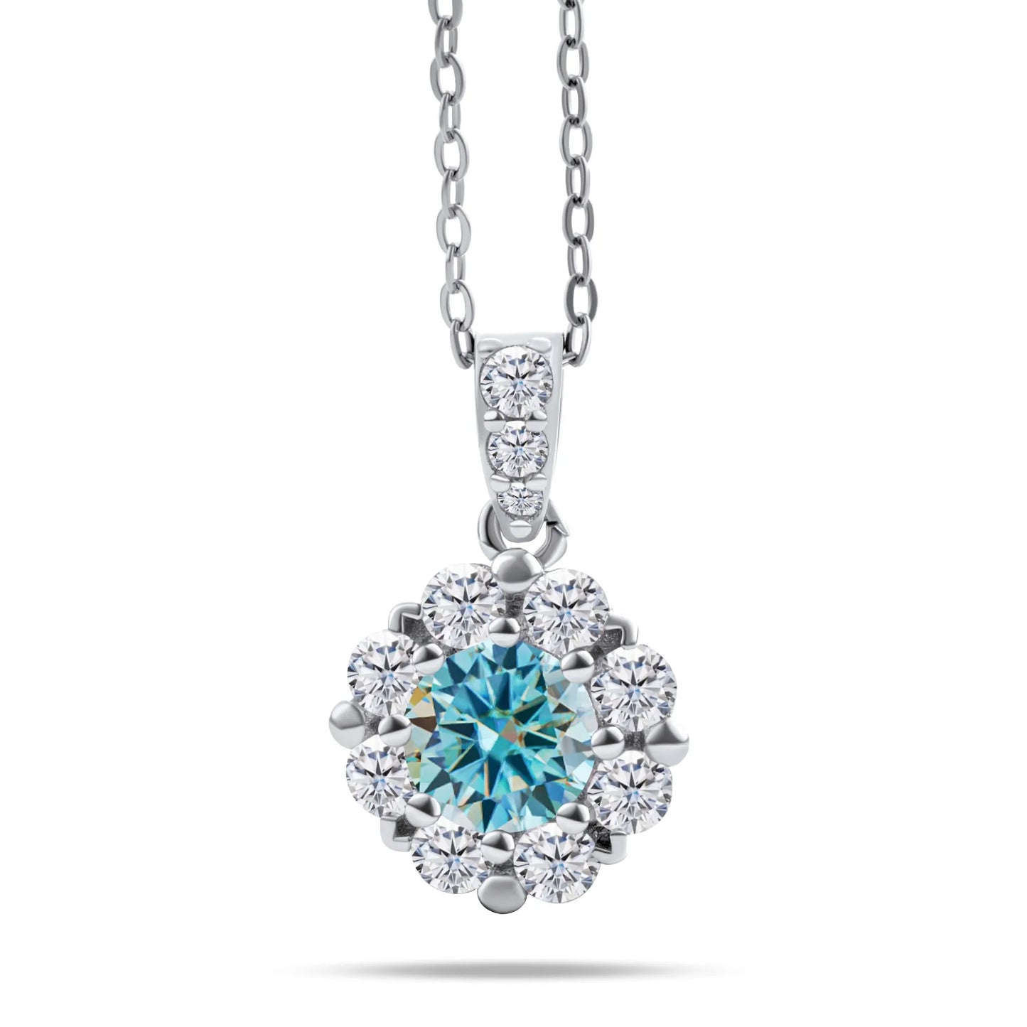 Fashion Fine 925 Sterling Silver Cluster Set Round Cut 1ct VVS GRA Colored Moissanite Jewelry Classic Sunflower Pendant Necklace