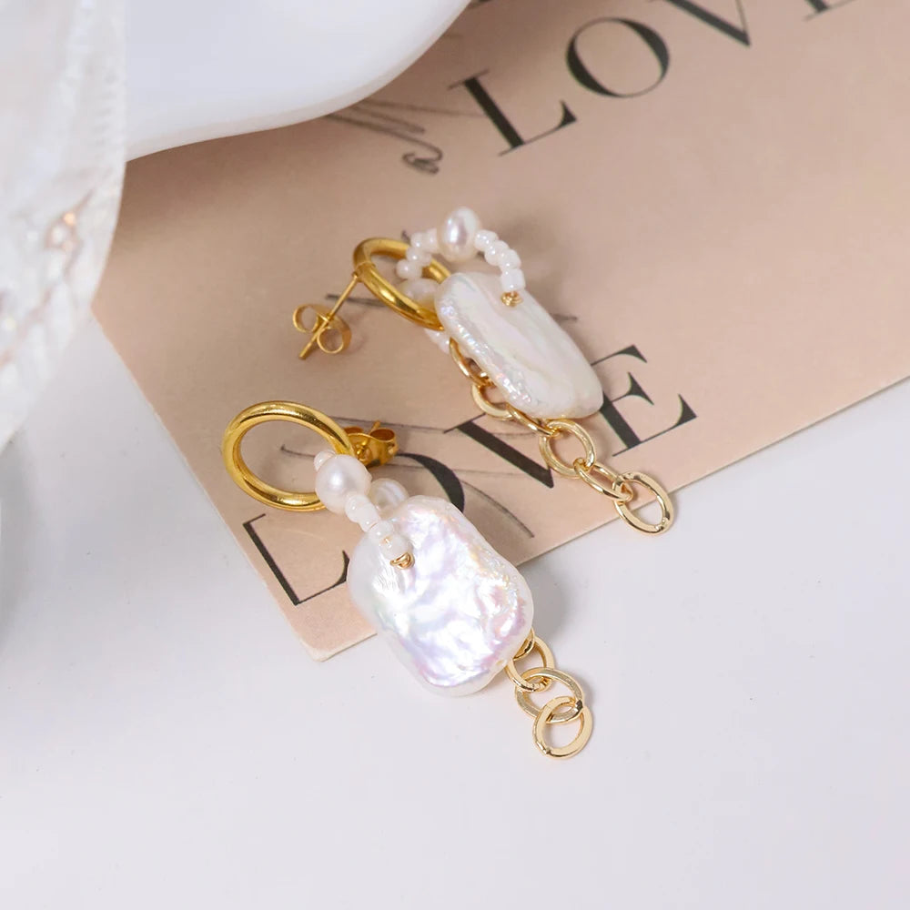 Natural Freshwater Baroque Pearl Earrings Korean Style Women Luxury Jewelry Fashion Ladies and Girls Gift GE1537