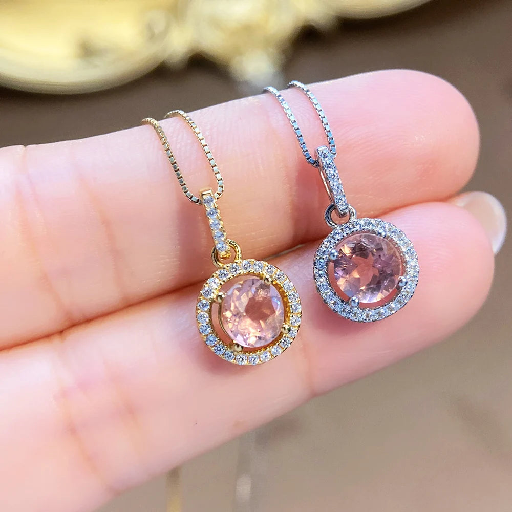 Gioiellieri Natural Colored Tourmaline Pendant High-End Women's Necklace and Bracelet Set Clavicle Chain