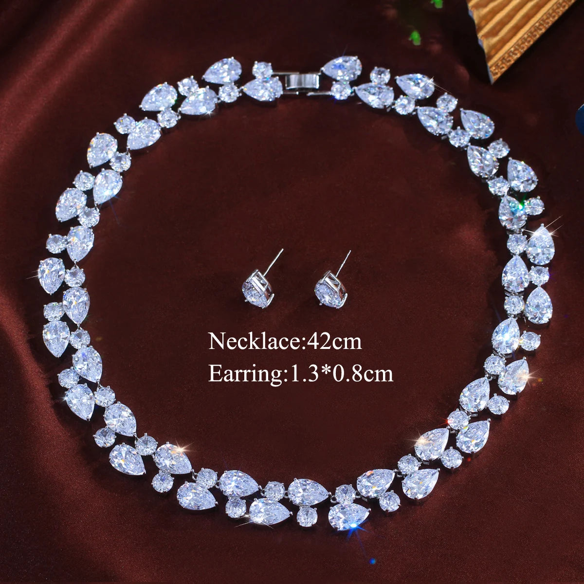 Stunning Rhodium Plated Round Tennis CZ Jewelry Set Cubic Zircon Drop Dangle Necklace Earrings Jewelry Set for Women Engagement