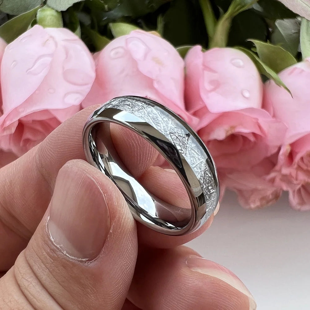 Coolstyle Jewelry 6mm Imitated Meteorite Inlay Fashion Engagement Wedding Band Tungsten Carbide Finger Ring for Men Women