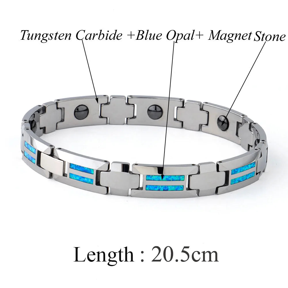 Luxury Hypoallergenic Black Ceramic Natural Blue Opal Bracelets for Men and Women Charm Bangles Tungsten Carbide Jewelry
