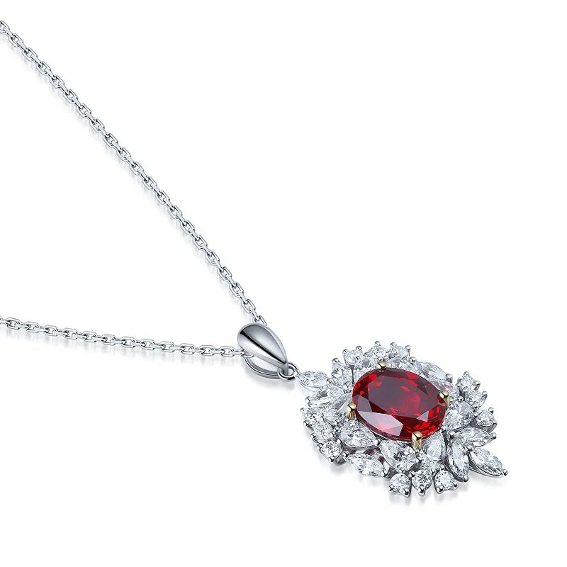 Gemfiori Oval 9*7mm 2.15ct Pigeon blood Lab Ruby 18k gold pendant Necklace Shenzhen custom jewelry manufacturer Wuzhou Gemfiori