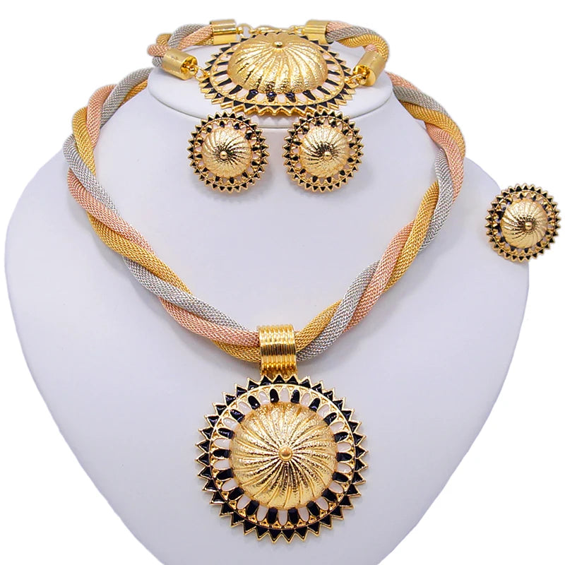 Zhuerrui New Design 24k Italian Gold Plated Women Jewelry Set Fashion Necklace African Big Jewelry SetsHC20070414