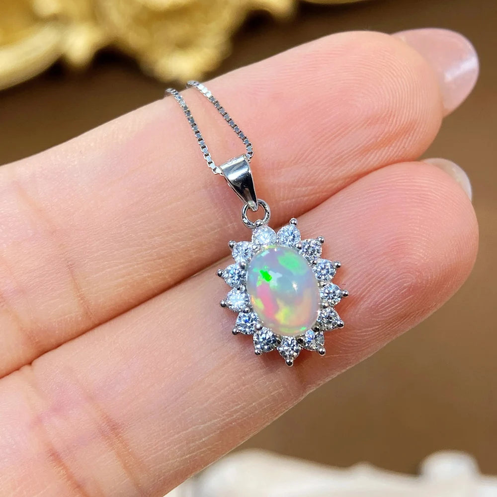 Gioiellieri Natural Ethiopian Opal Pendant with S925 Sterling Silver for Ladies Elegant Gemstone Jewelry Wedding Anniversary Gift Idea