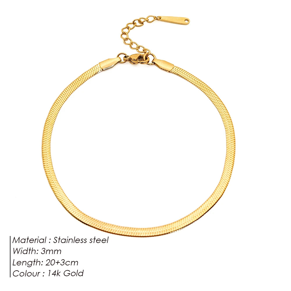 eManco 4MM Gold Snake Chain Classic Anklet Womens Girls Beach Engagement Jewelry Stainless Steel Gift Non-Allergenic