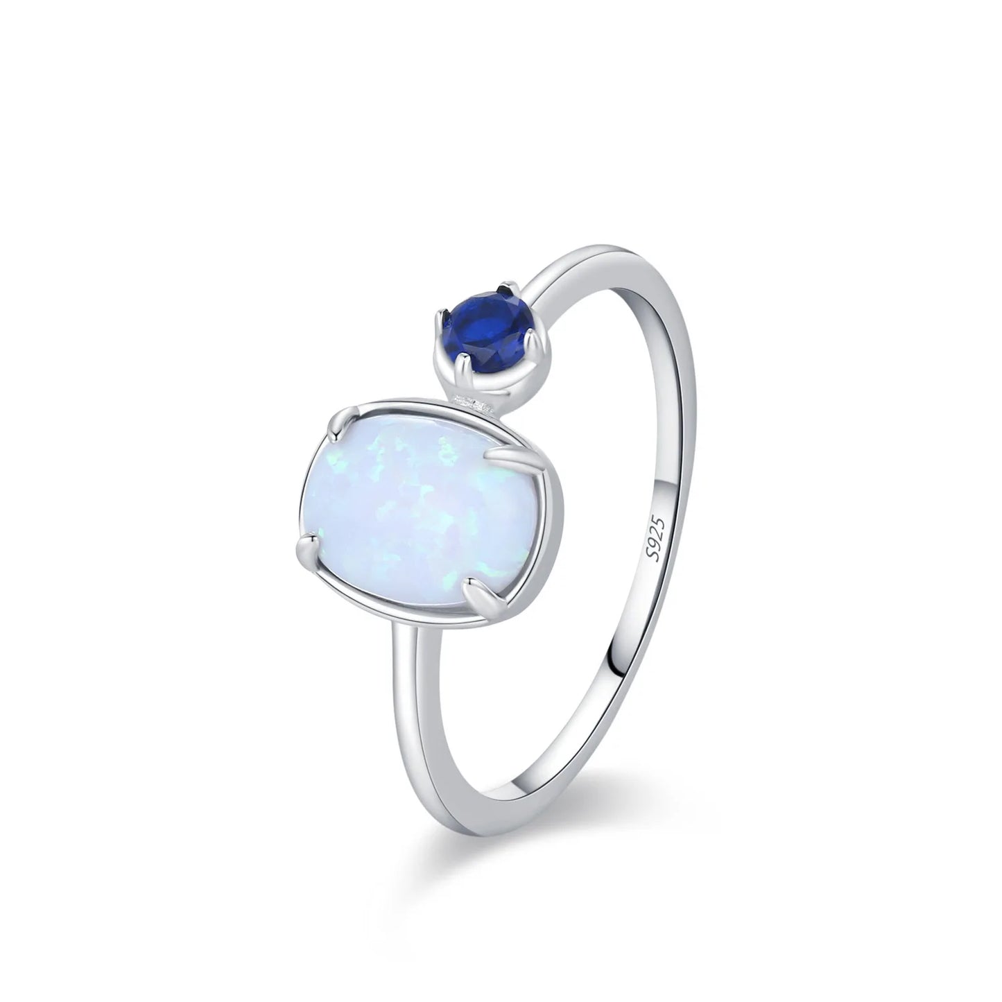925 Sterling Silver Opal Stone Ring Bracelet Necklace Fashion Temperament Three Piece Blue Jewelry Set Gift Set