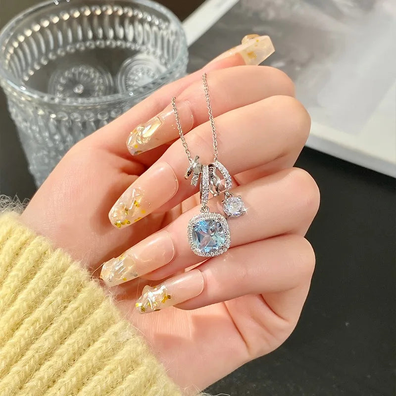 Waterproof Women 925 Sterling Silver Natural Topaz Necklace Engagement Wedding Cushion Cut Pendant Chokers Jewelry Wholesale