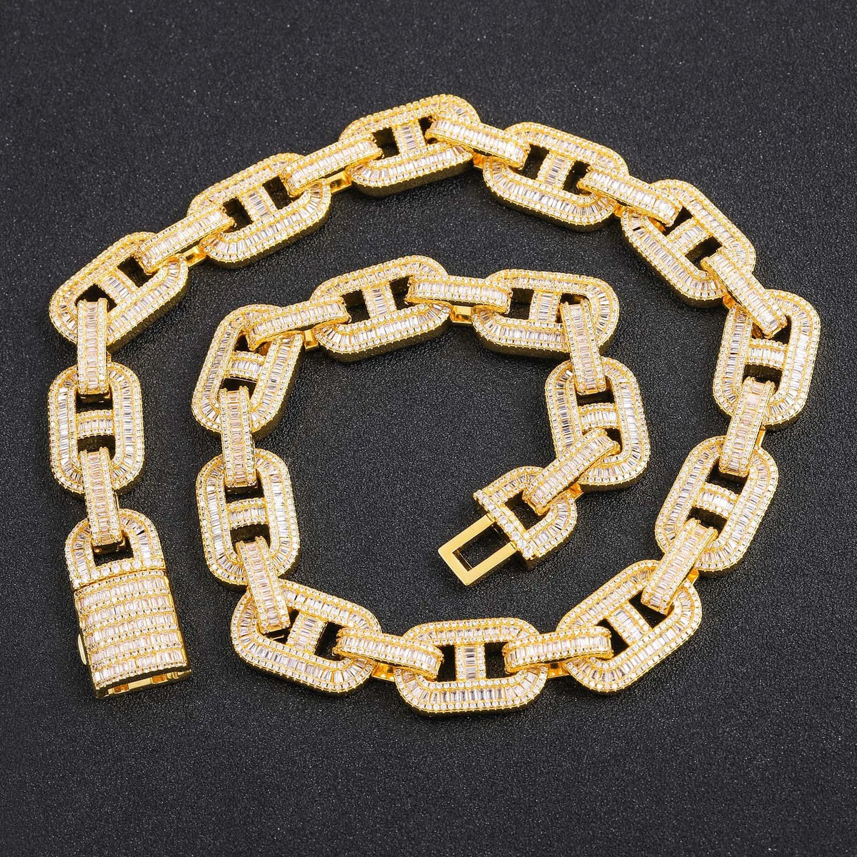 NEWLiFE BiG-BOSS 15mm Baguette Moissanite Chain Necklace in Brass for Men | Designer Hip-Hop Jewellery