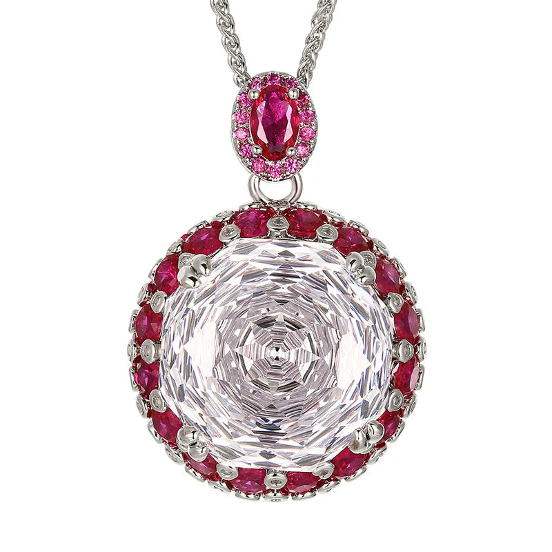 REDheart Fashion Copper Inlaid Zircon Opening Ring Rose Red Zircon 18K Gold Plated Flower Design Light Luxury Women's Pendant Jewelry Set