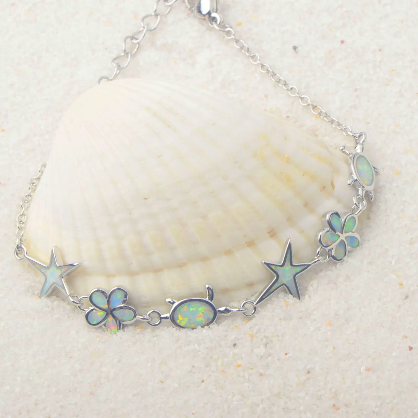 Fashionable Opal-Inlaid Beaded Bracelet-Hawaiian-Style Design Turtles Stars Flowers Trendy  Anniversary Accessory