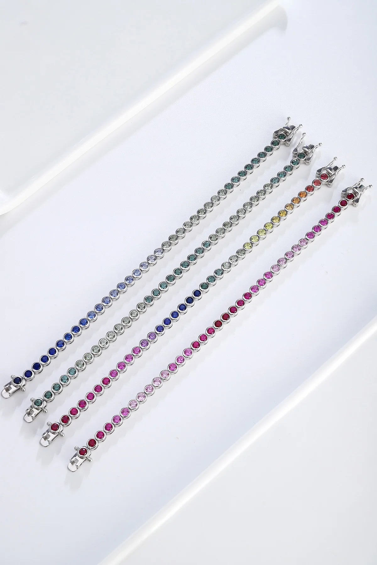 Gemfiori Rainbow Sapphires 3mm Round Tennis Bracelet 925 Sterling Silver Unisex Fashion Jewelry Lab Grown Sapphires Wedding Party