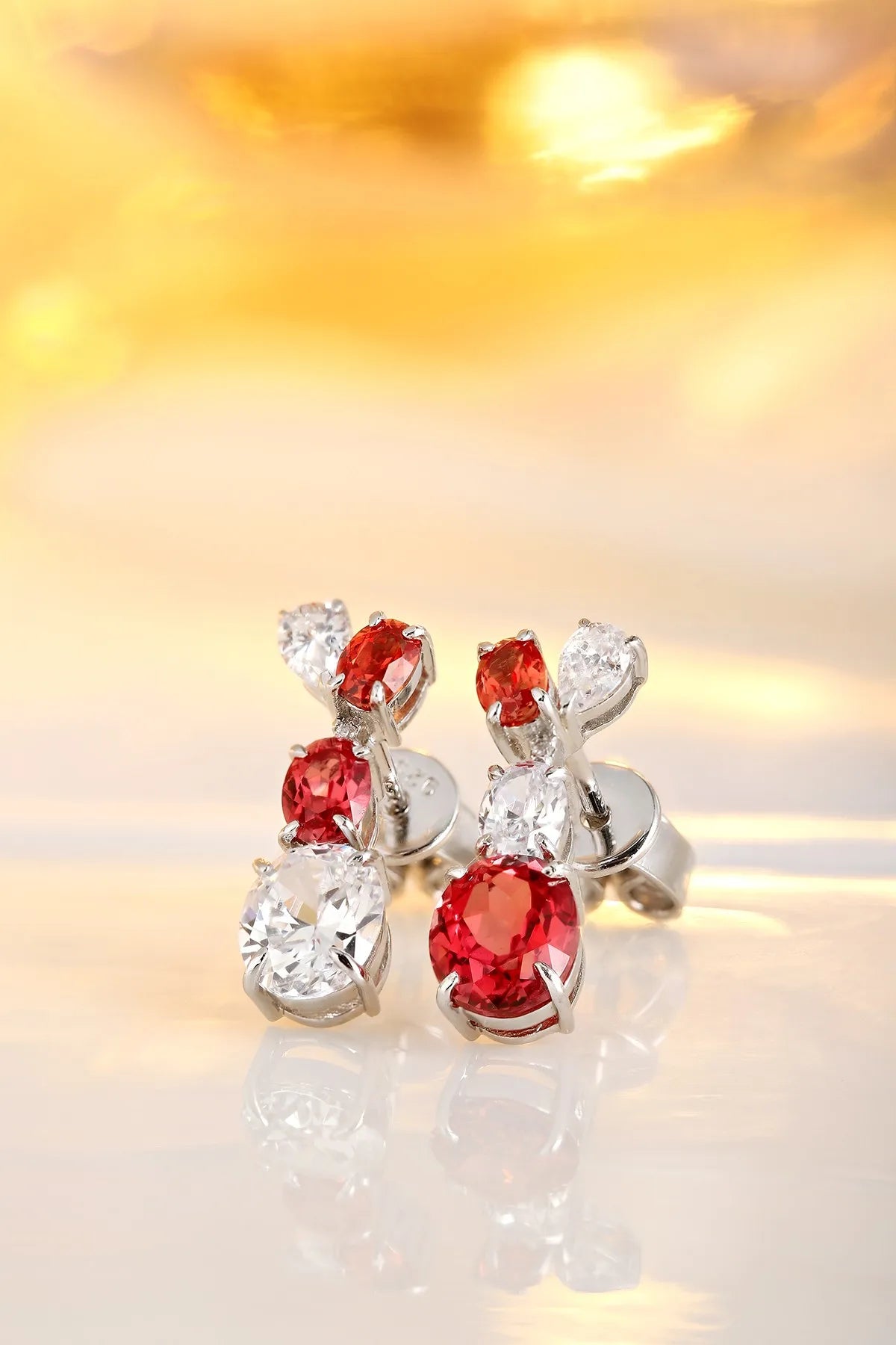 Gemfiori Anster High Quality S925 Lab Grown Ruby Earring Stud Dainty Gemstone Stud Earrings for Women Daily Wear Gift