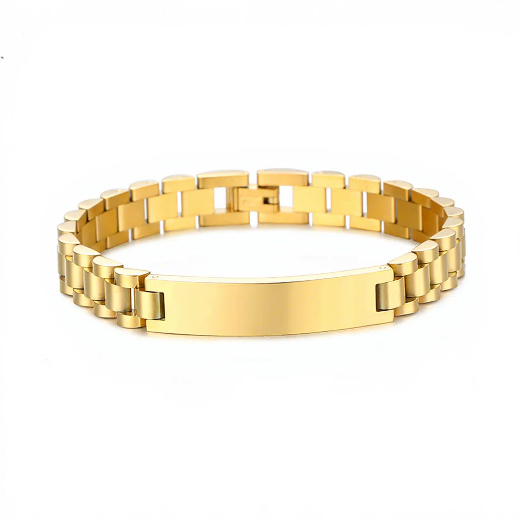 Wholesale Stainless Steel Custom Engraving Name Logo  Watch Band Chain Wristband ID Bracelets for Men