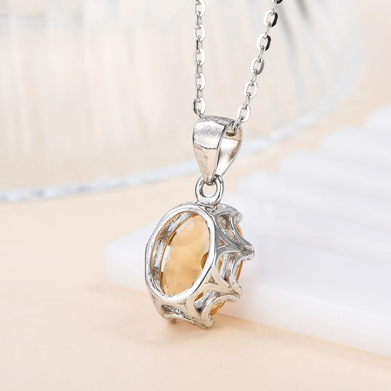 Gioiellieri High Quality Sterling 925 Silver Rhodium Plated Glamour Crystal Claw Setting Inlaid Natural Citrine Simple Design Women's CMA