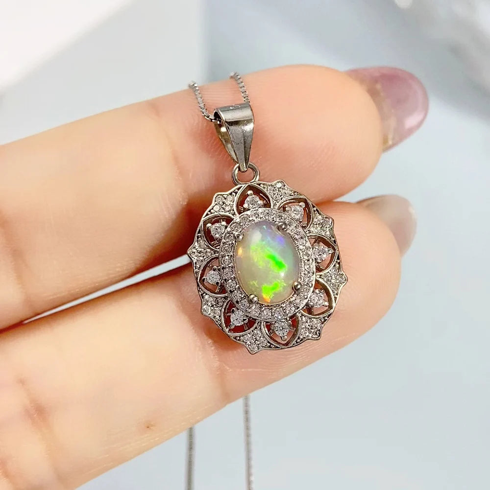 Gioiellieri Natural Opal Pendant S925 Sterling Silver Necklace for Women Fine Jewelry October Birthstone Anniversary Birthday Gift New