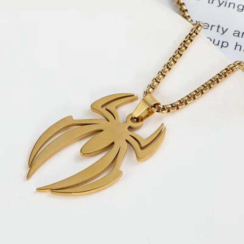 REBEL 3 Color Stainless Steel Spider Pendant Necklace Punk Gothic Insect Jewelry for Halloween Party Men Women Gift
