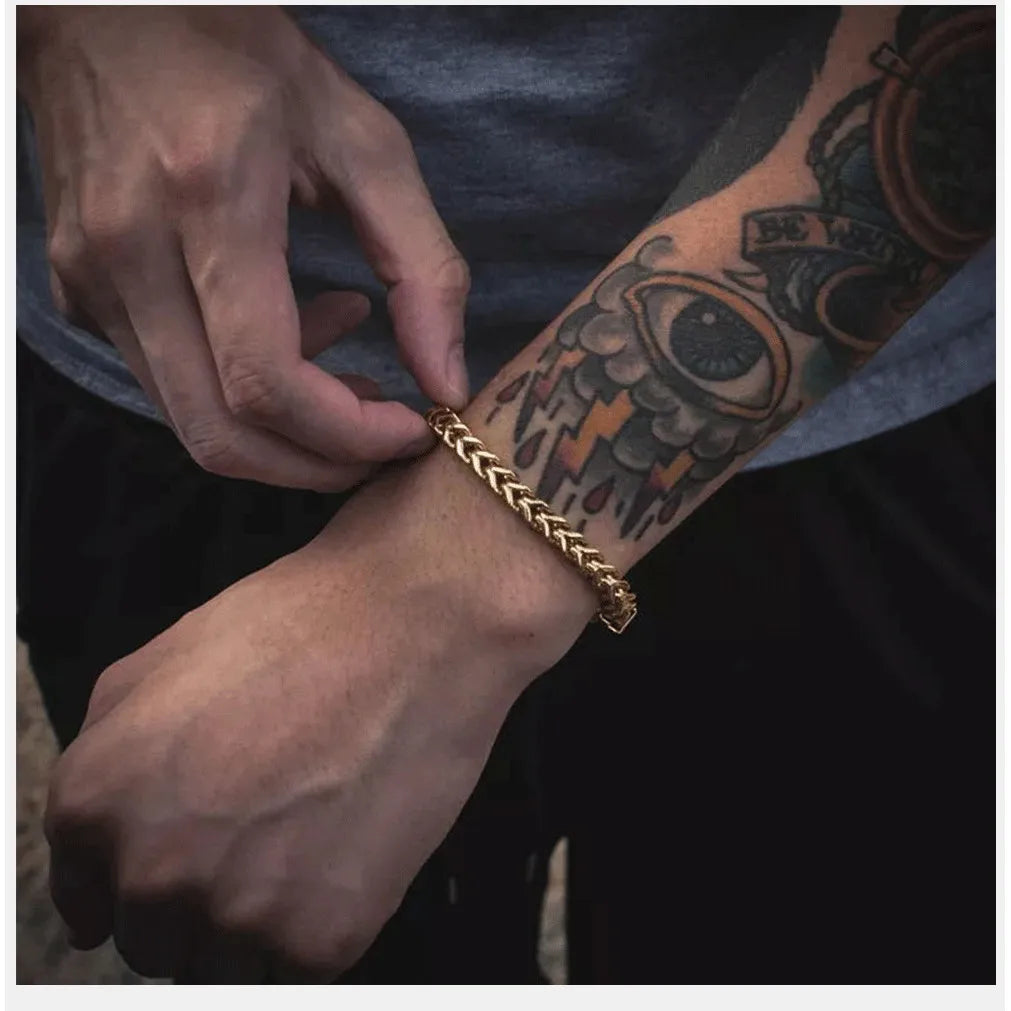 REBEL Stylish Stainless Steel Foxtail Chain Bracelet for Men Double Franco Link Chain Bracelets Jewelry