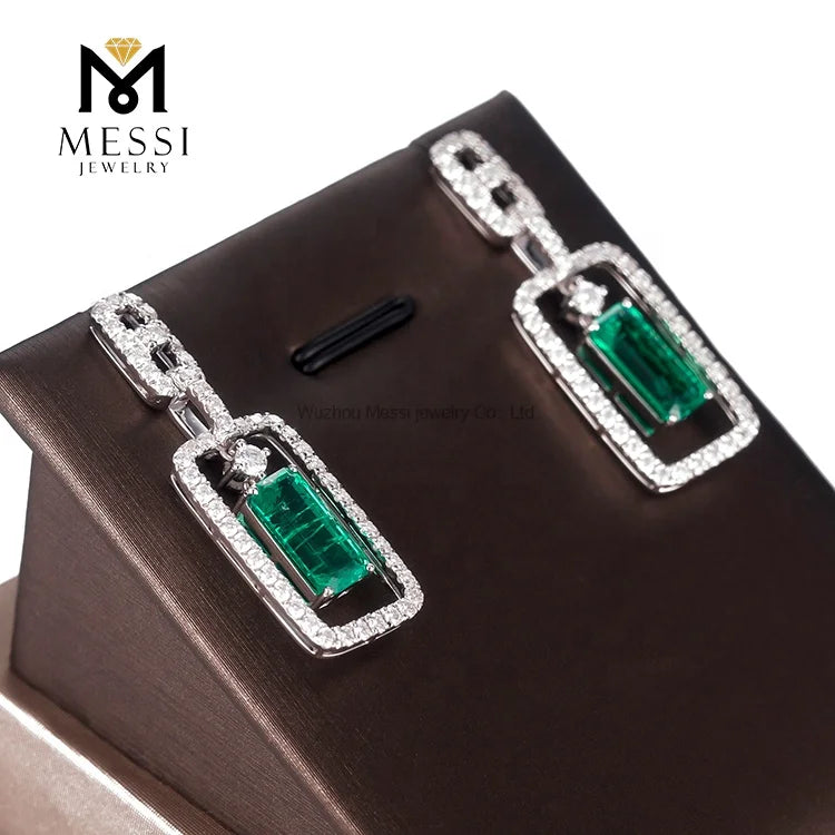 Gemfiori Messi Jewelry Geometric Design Elegant Moissnaite Pendant Earring for Lady 14k 18k Gold Emerald Drop Earring