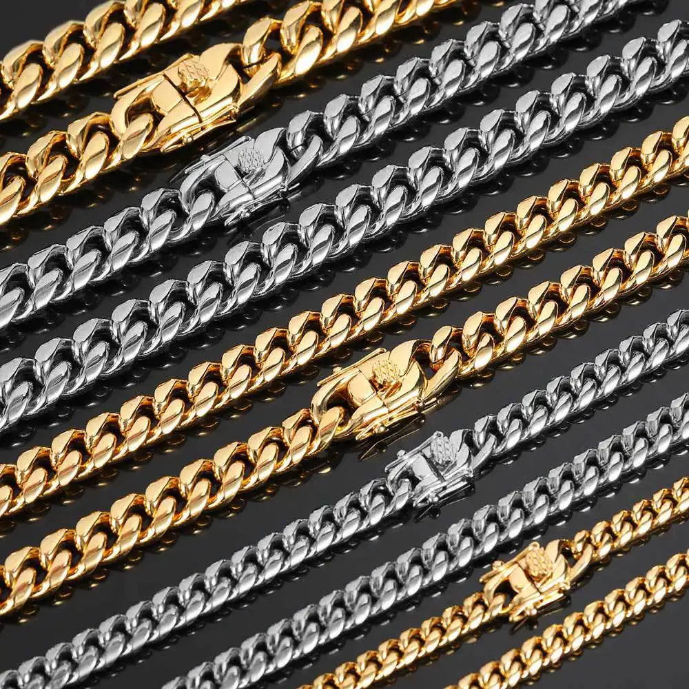 BiG-BOSS Fashion High Quality Hip Hop Colorful Gold Plated Stainless Steel Cuban Link Chain Necklace Jewelry for Man