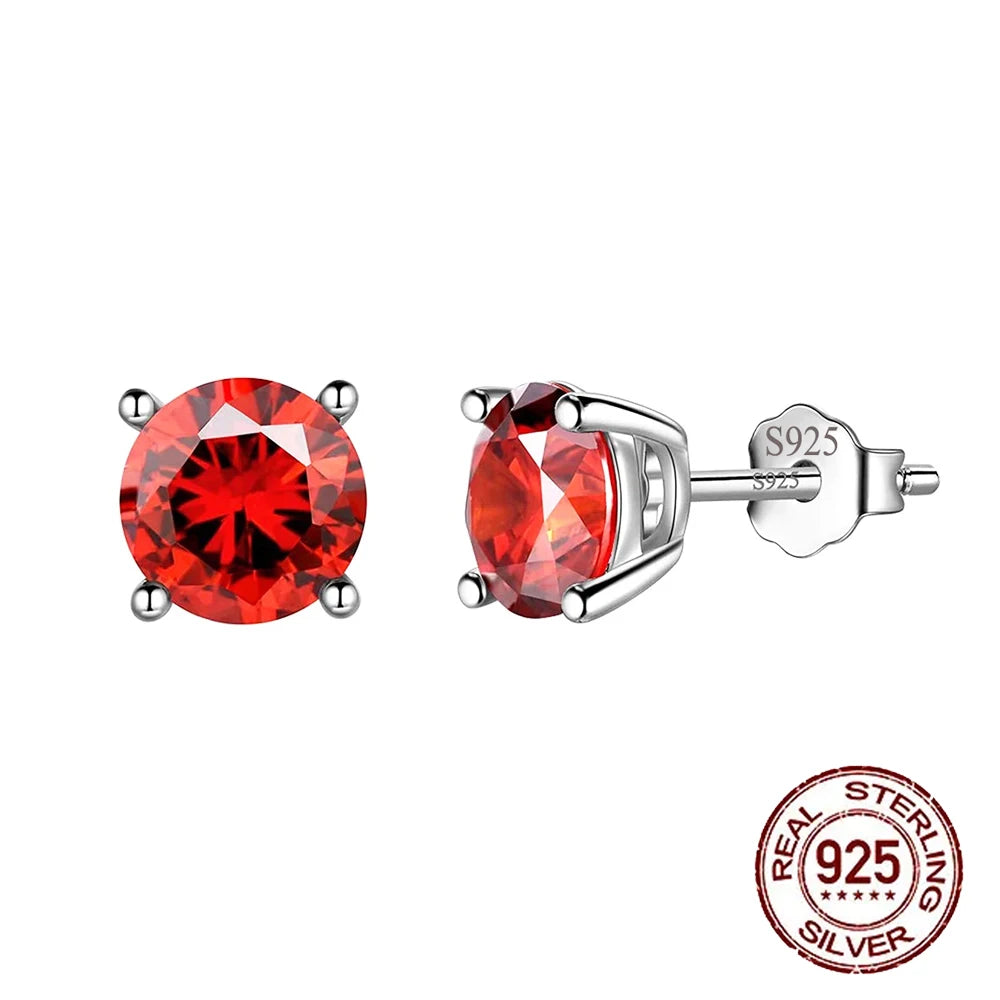 S&S 925 Sterling Silver 6mm Round CZ Stud Earrings – 6 Colours – Collection