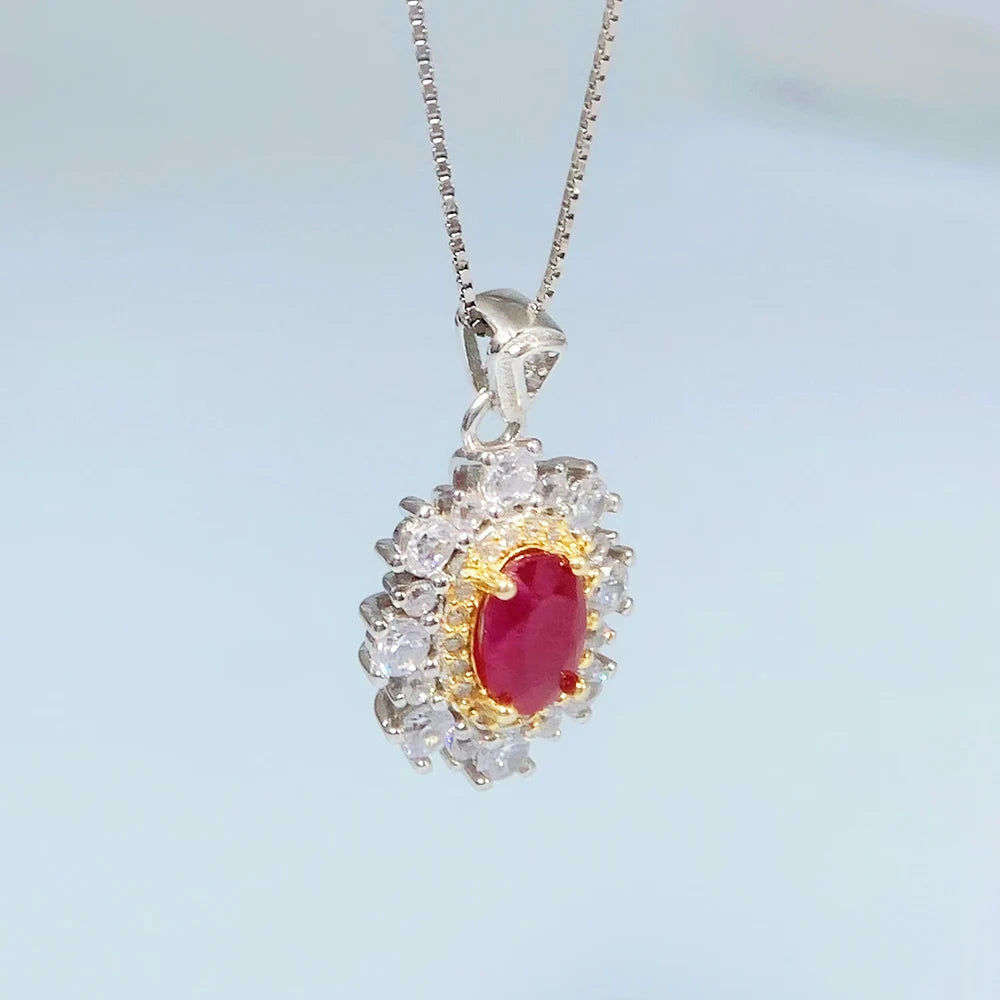 Gioiellieri Pigeon Blood Red Natural Ruby Pendant S925 Sterling Silver Necklace for Women Fine Jewelry July Birthstone Anniversary Gift Best