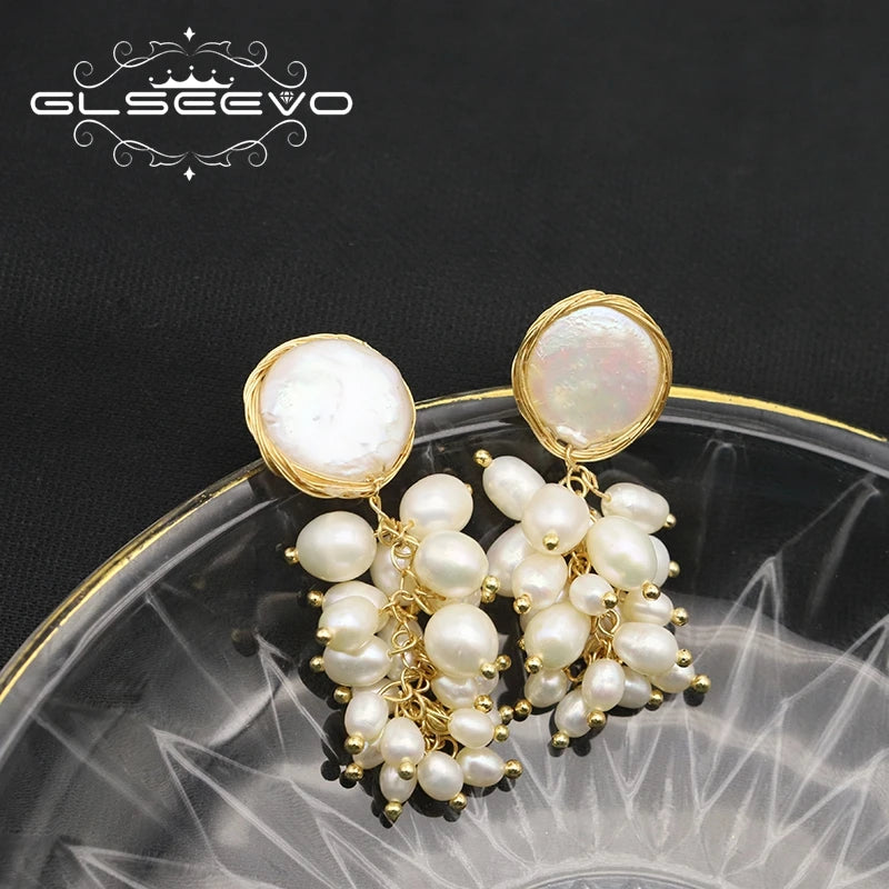 Freshwater Pearls Grape String Handmade Drop Earrings 2022 Luxury Baroque Gold Plated Dangle Earrings for Girls Women Jewellery