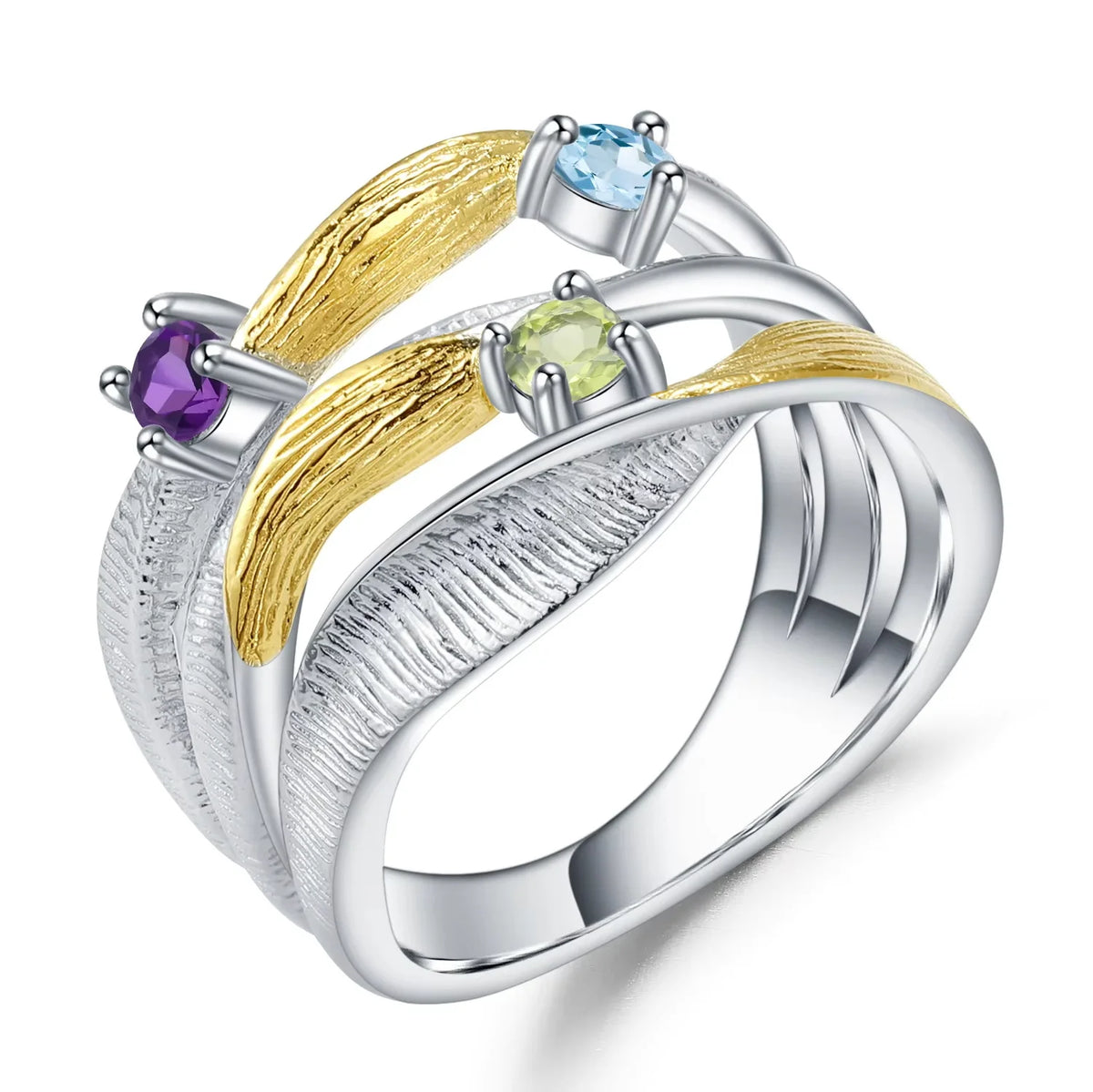 ArtistA Abiding Custom Green Natural Gemstone Ring Collection 925 Silver Natural Peridot Rings with Regular Open 2 Tone Design
