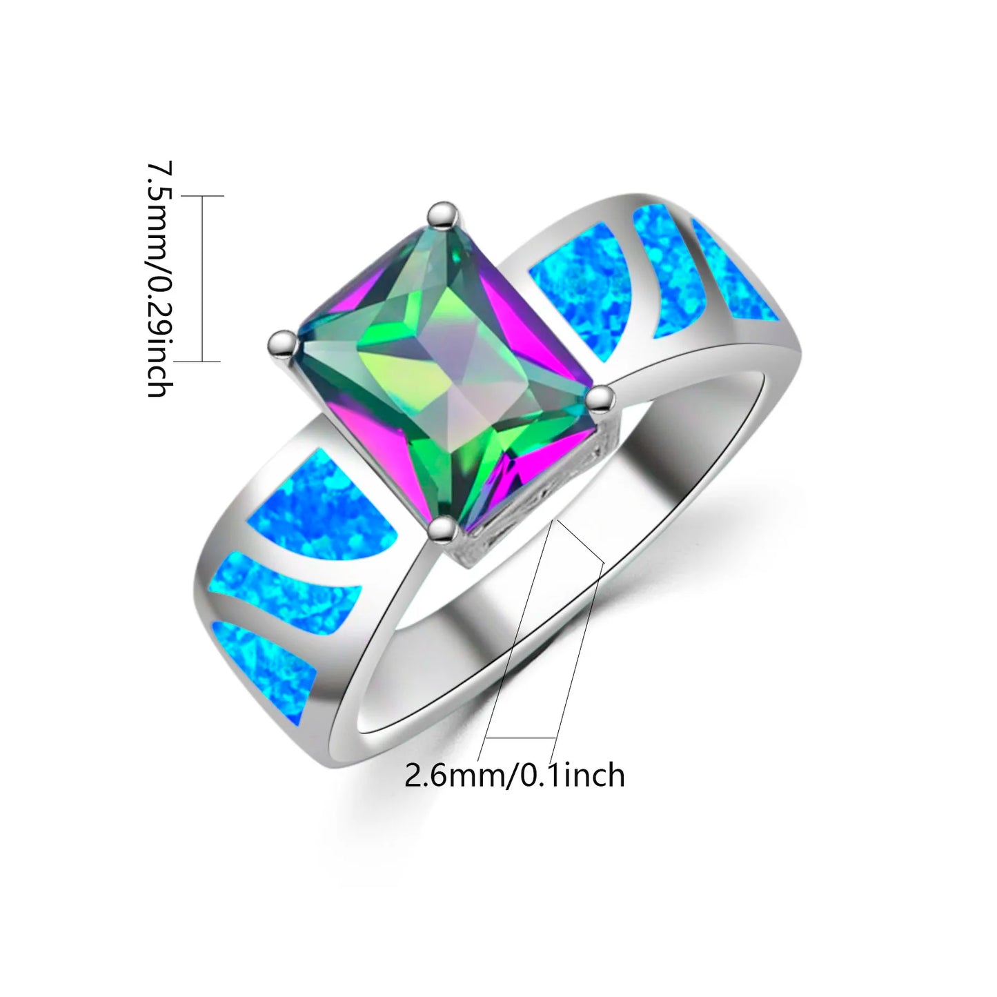 Opal Striped Ring | | Vibrant Rainbow Gem Inlay Fashion Jewelry for Men Women