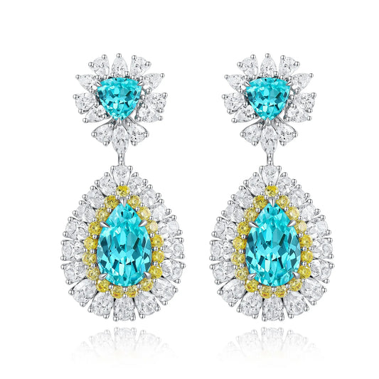 Gemfiori Zhanhao Jewelry Sterling 925 Silver Drop Earrings Rhodium Plated Pear Cut Lab Grown Paraiba Earrings for Women