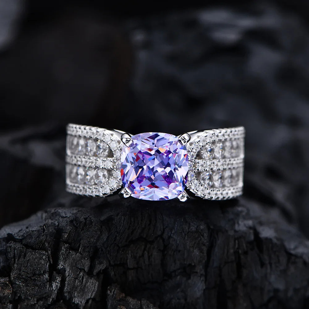 MuShan Jewelry Factory 8 * 8 Fat Square Simulated Emerald Diamond Ring with High Carbon Diamond 925 Silver Ring Redion Cut